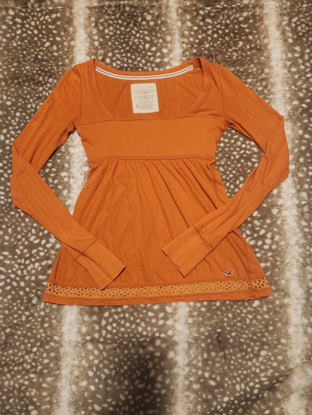 Vintage Y2K Hollister burnt Orange empire waist baby doll long sleve top Vintage